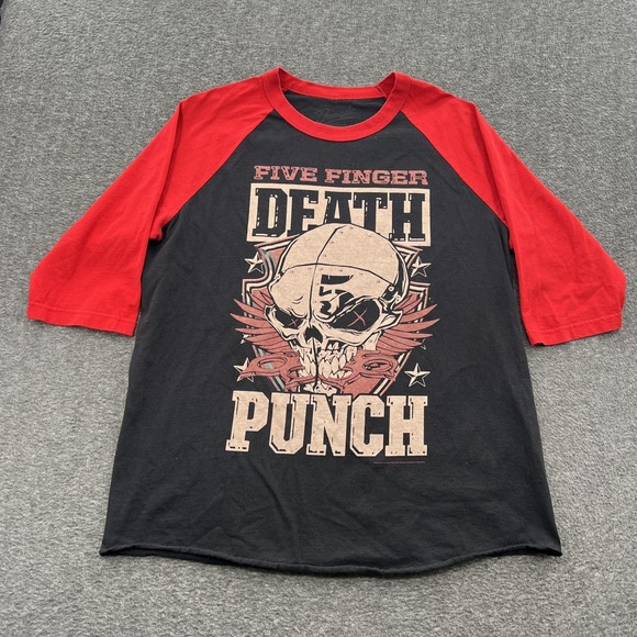 Five Finger Death Punch Shirt Adult L Black Red Baseball Raglan Mens 1309 - Picture 2 of 10